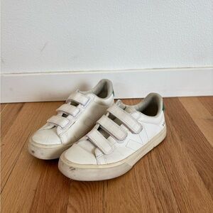 Veja Women Velcro White and Green Leather Sneakers